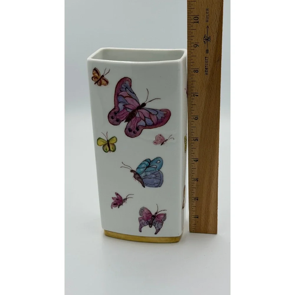 Gerold Porzellan Bavaria Butterfly Vase Hand Painted Germany Floral‎